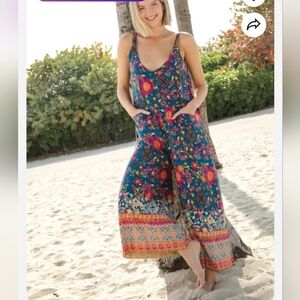 Natural Life Chelsea Floral Blue Jumpsuit NWOT